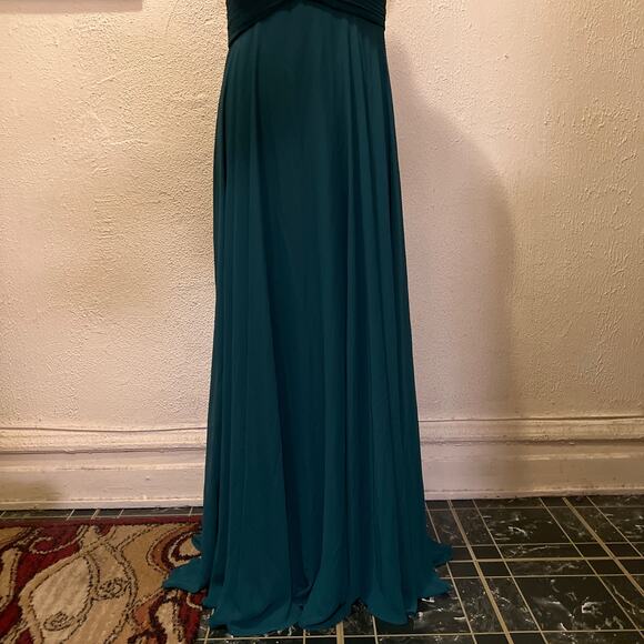 Dessy Collection Off-the Shoulder Draped Chiffon Maxi Dress Hunter Green Size 16 - Picture 8 of 16